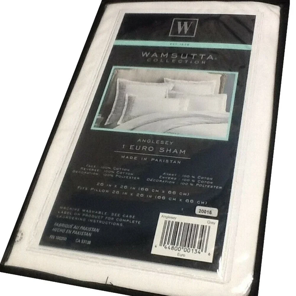 one Wamsutta ANGLESEY 100% Cotton EURO Pillow Sham w/ GRAY Embroidered Border